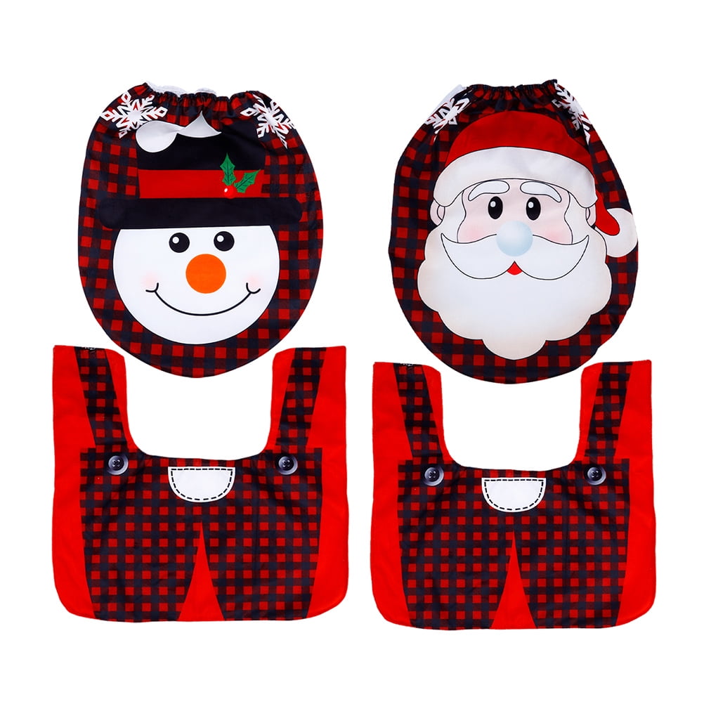 2 Sets of Toilet Seat Cover Christmas Patterns Toilet Floor Mat Toilet