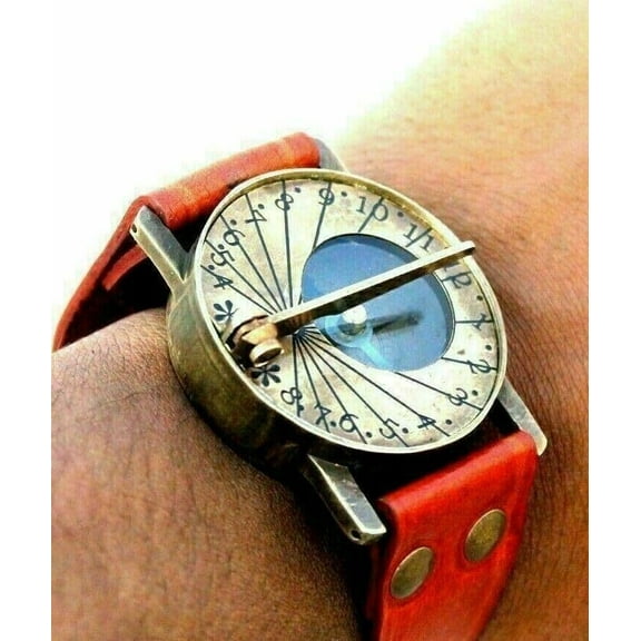 Compass Wrist Brass Sundial Nautical Leather Steampunk