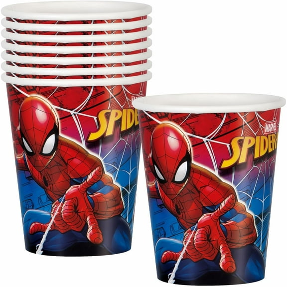 Unique Spiderman Paper Cups, 9 oz, Pack of 8, Multicolor