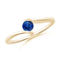 ANGARA Natural Bar-Set Solitaire Round Sapphire Bypass Ring in 14K Yellow Gold for Women (Size-4mm) | September Birthstone, Birthday, Anniversary, Jewelry Gift for Women | Natural Blue Sapphire Ring