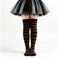thumbnail image 2 of JCCXIN Little Girls Halloween Socks Cotton Striped Over The Knee Socks Dress-Up Party Trick Or Treat Breathable Festival Wear Soft Indoor Daily Wear,Coffee,6-12 Years, 2 of 4