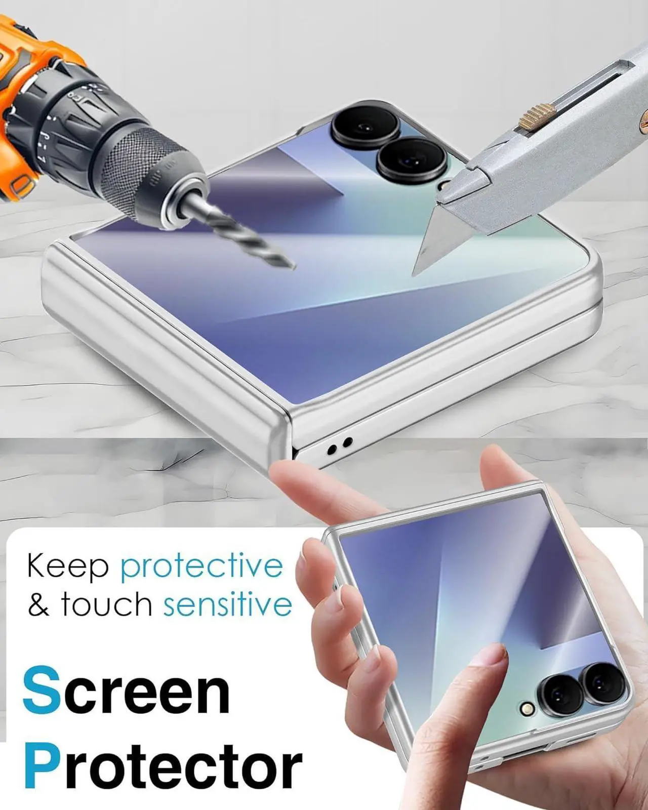 Case for Samsung Galaxy Z Flip 7, Hinge Protection, Built-in Screen Protector, Wireless Charging, Shockproof, Slim Rugged Phone Protective Case for Galaxy Z Flip 7