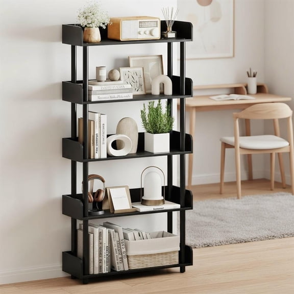 Topcobee 5-Tier Open Bookcase with Industrial Storage Unit, Modern Furniture for Home Office-Black
