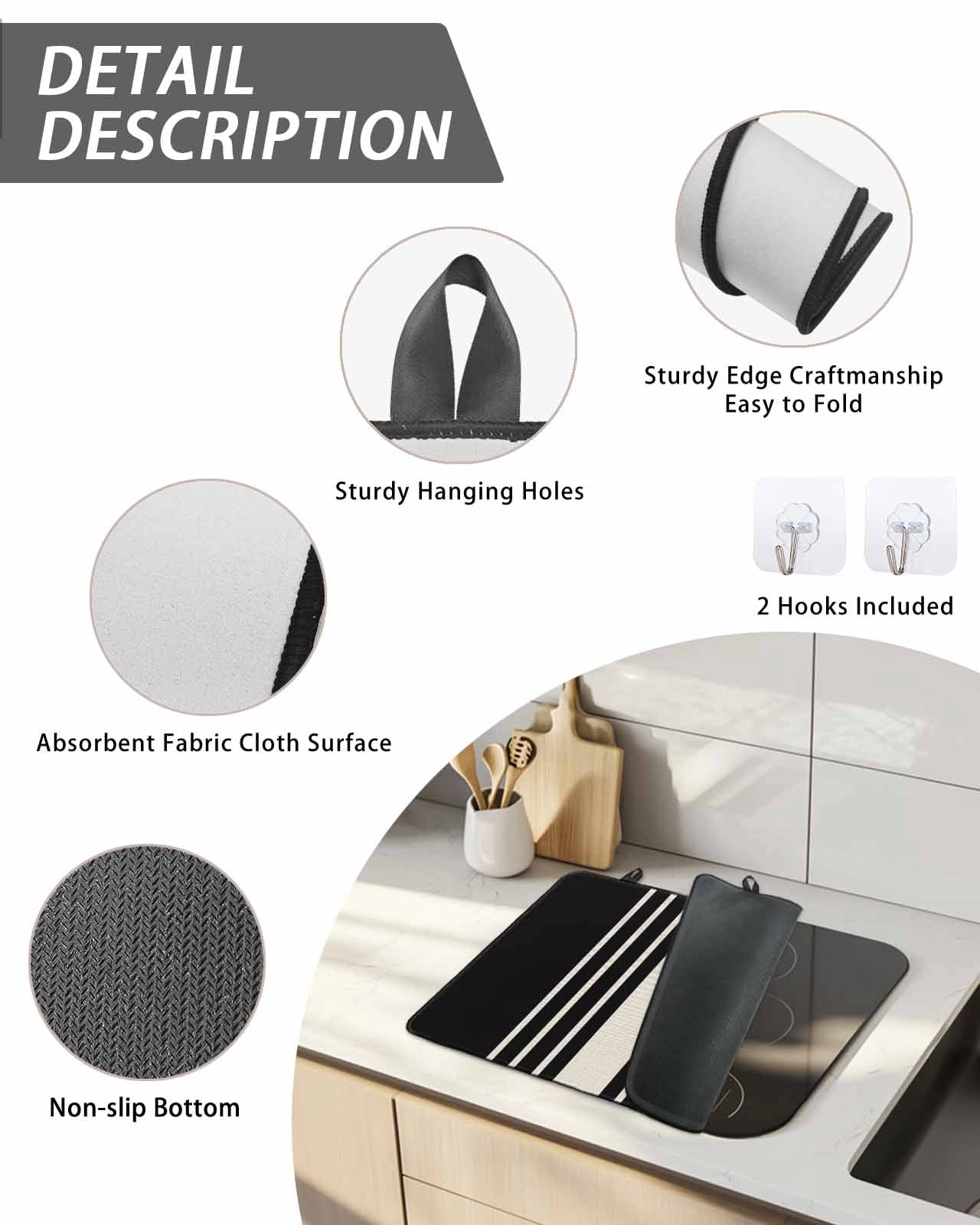 Stove Top Covers for Electric Stove, Black Beige Striped Glass Stovetop Cover Protector, Modern Farmhouse Retro Lines Induction Cooktop Protector Oven Mat for Kitchen Countertop 24"x21"