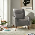 thumbnail image 2 of Faux Leather Upholstered Accent Chair Tufted Armchair Lounge Sofa Wood Legs Living Room Office Grey, 2 of 8