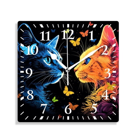12 Inch Wall Clock Battery Operated Silent Clock Decorative for Office, Kitchen, Outdoor, Living Room,Colorful Cute Cat Butterfly Polka Dot Pattern
