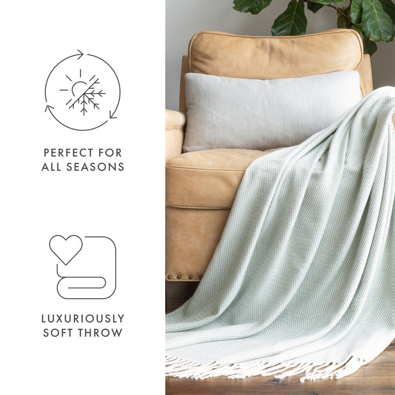 Noble Linens Eucalyptus Herringbone Throw Blanket 50