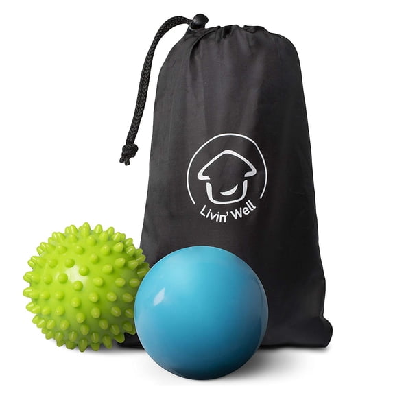 Back Massager and Massage Ball Set for Acupressure Reflexology with Thermo Activated Gel and Travel Pouch 2pk