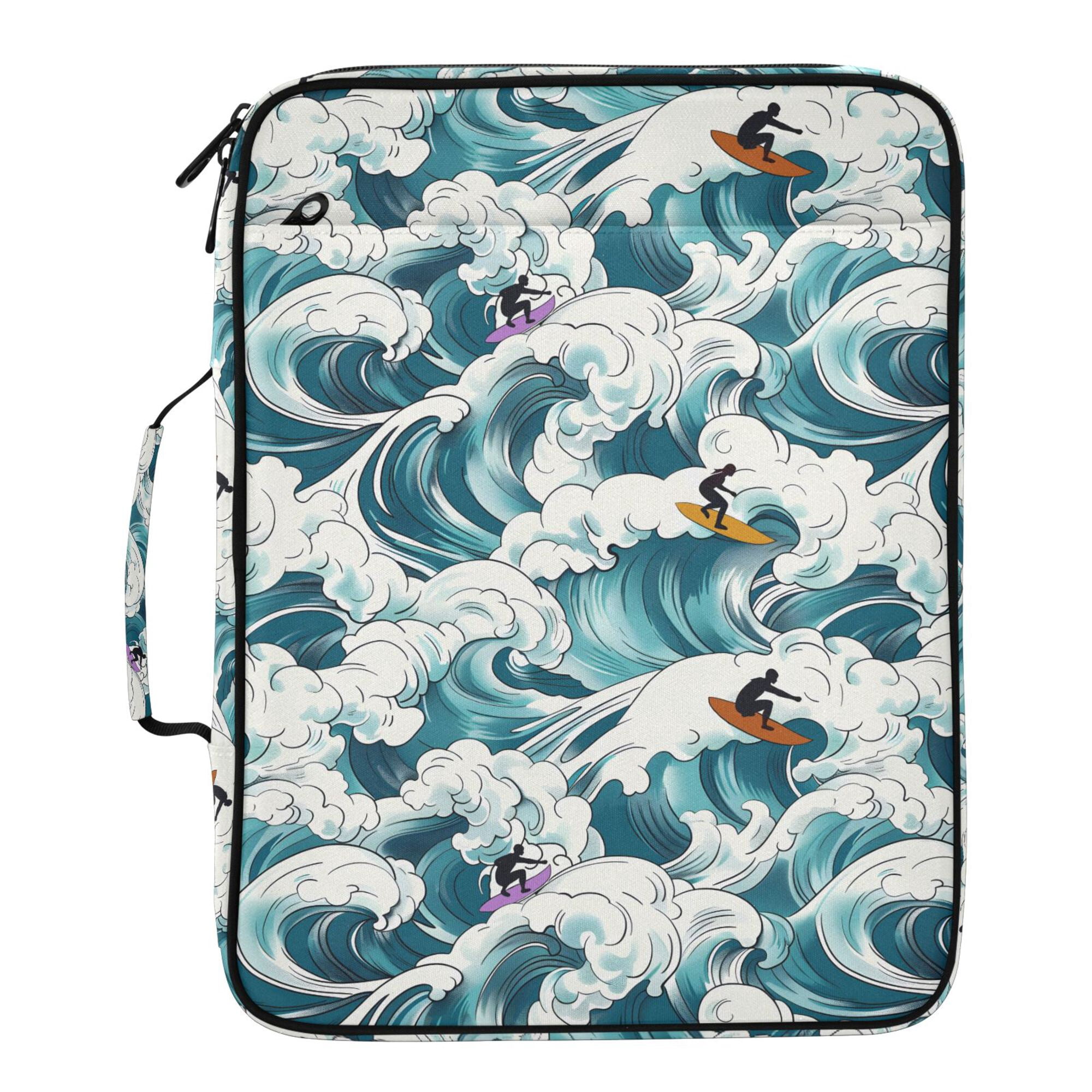 FORMRS Accordion File Folder A4 Size 7-Pocket Expanding Document Organizer Bag with 3 Ring Binder, Green Ocean Waves Pattern