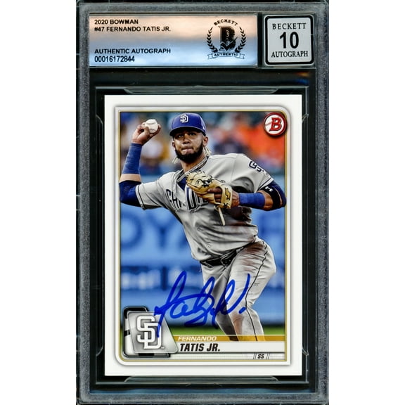 Fernando Tatis Jr. Autographed 2020 Bowman Card #47 San Diego Padres Auto Grade Gem Mint 10 Beckett BAS 220806