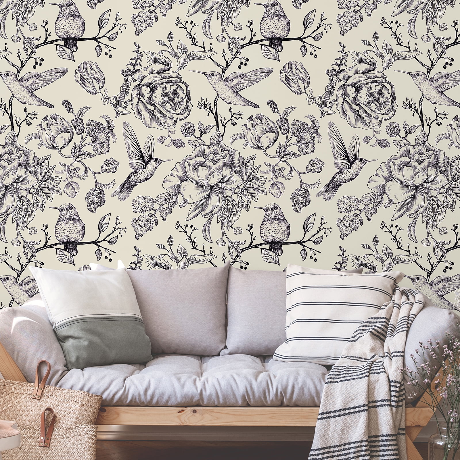 CHIHUT Floral Peel and Stick Contact Paper for Countertops Waterproof 17.7”x236”Self Adhesive Birds Wallpaper for Bedroom Removable Purple Peony Floral Leaf Wall Paper Vinyl Roll for Bathroom Walls