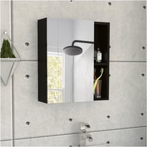 JERFIT 24" x 18" Wall Mounted Medicine Cabinet with Mirror Door, 5 Adjustable Shelves, Black Bathroom Storage for Over Toilet Space