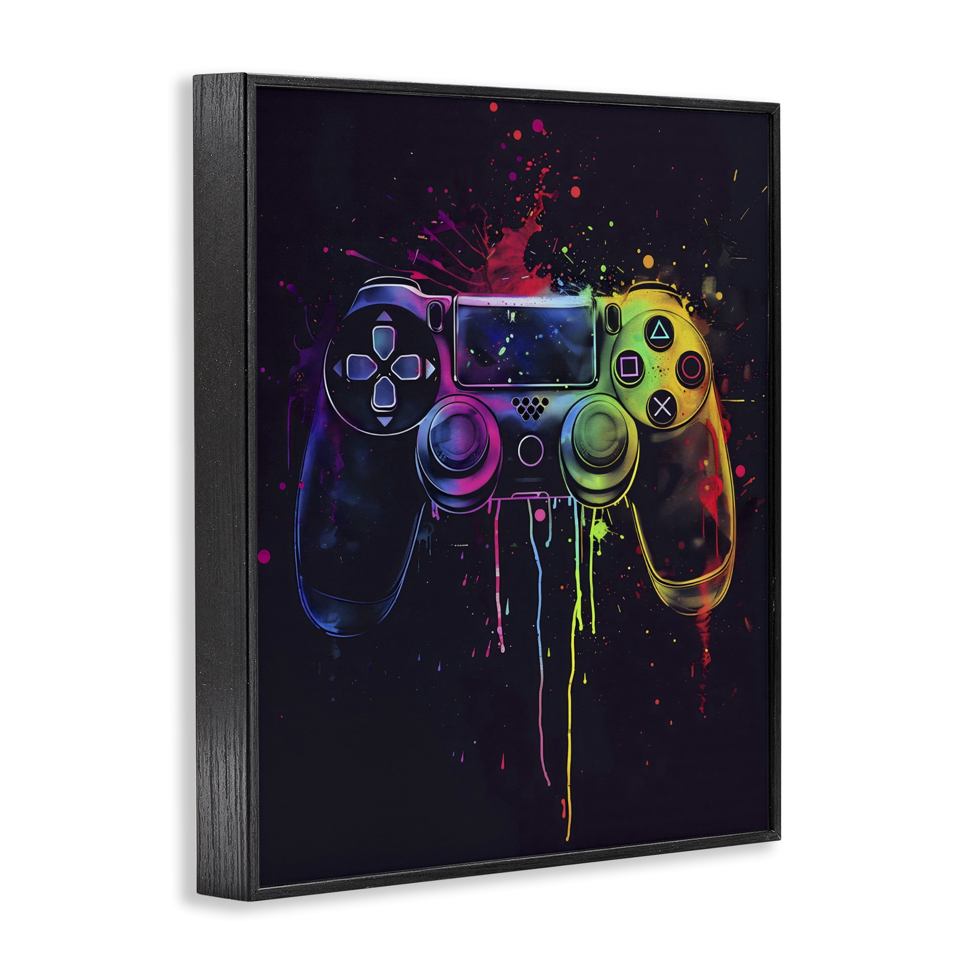 Stupell Industries Rainbow Glow Gaming Controller Black Framed Giclee Art, design by Creative Studio
