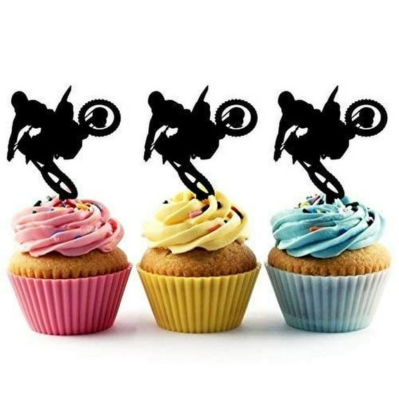 Whimsical Practicality's Extreme Motocross Racing Sport Silhouette Acrylic Cupcake Toppers 12 PCS