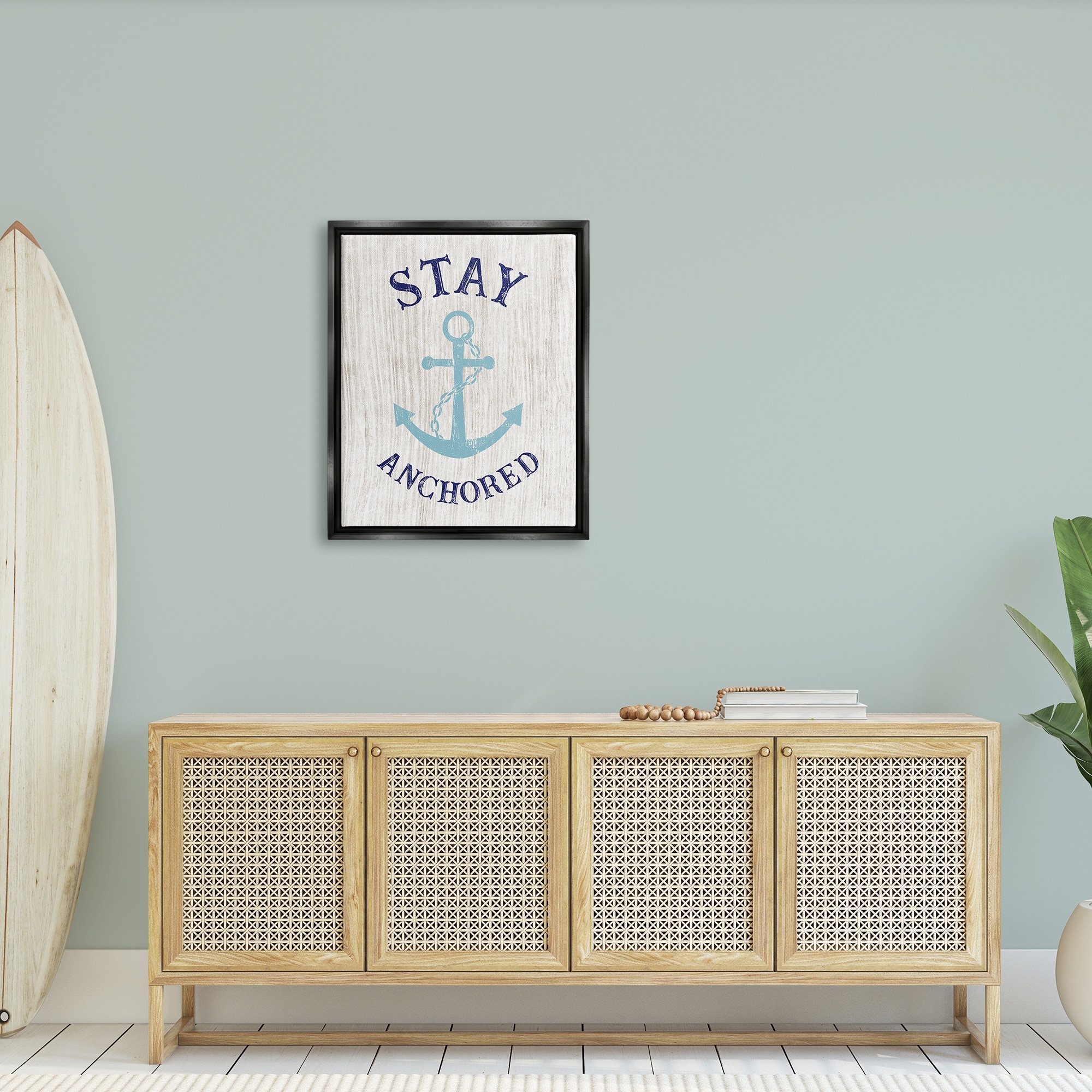 Stupell Industries Stay Anchored Rustic Nautical Beach Typography Graphic Art Jet Black Floating Framed Canvas Print Wall Art, Design by CAD Designs