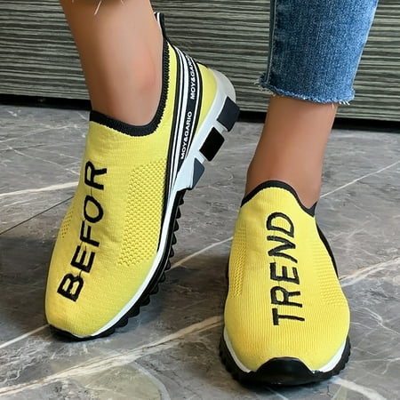 

Women‘s Casual Sneakers Breathable Slip On Walking Shoes Letter Embroidery Running Shoes