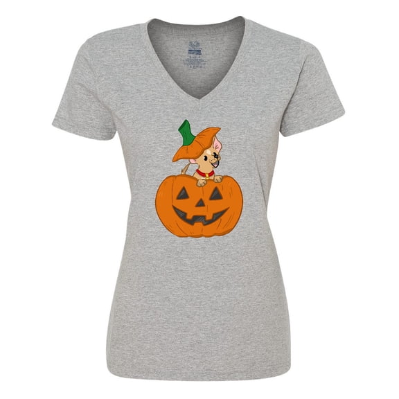 Inktastic Halloween Chihuahua Pumpkin Women's V-Neck T-Shirt