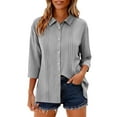 thumbnail image 4 of ZUKMRJPC 3/4 Length Sleeve Womens Tops Classic Button Down Collared Solid Color Shirts Lightweight Pleated Casual Loose Shirts, 4 of 7