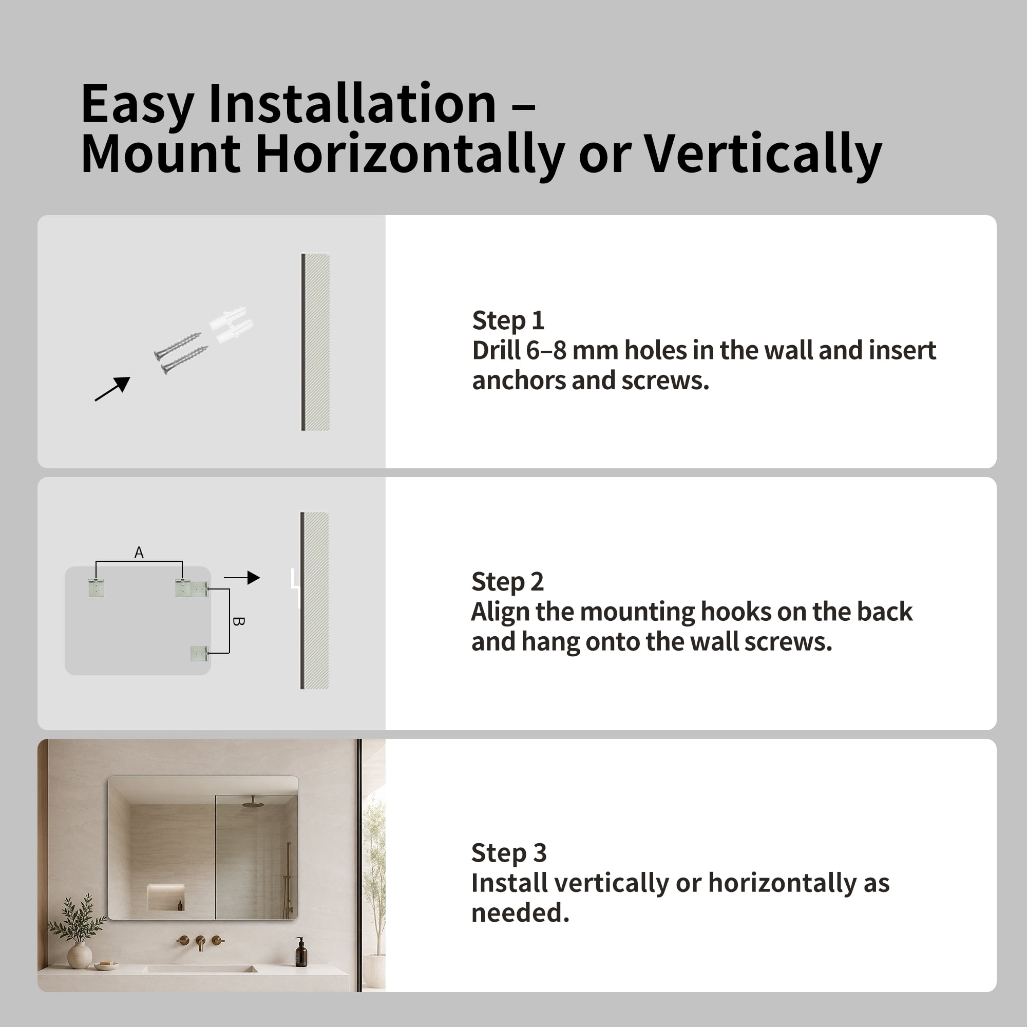 Garitin Bathroom Mirror and Frameless Vanity Mirror 40 x 30 Inch, Rounded Rectangle Wall Mount with HD Silver Glass for Bathroom, Clear