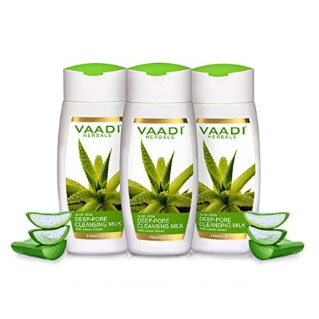 Vaadi Herbals Value Aloevera Deep Pore Cleansing Milk with Lemon Extract, 3 x (Best Herbal Facial Products In India)