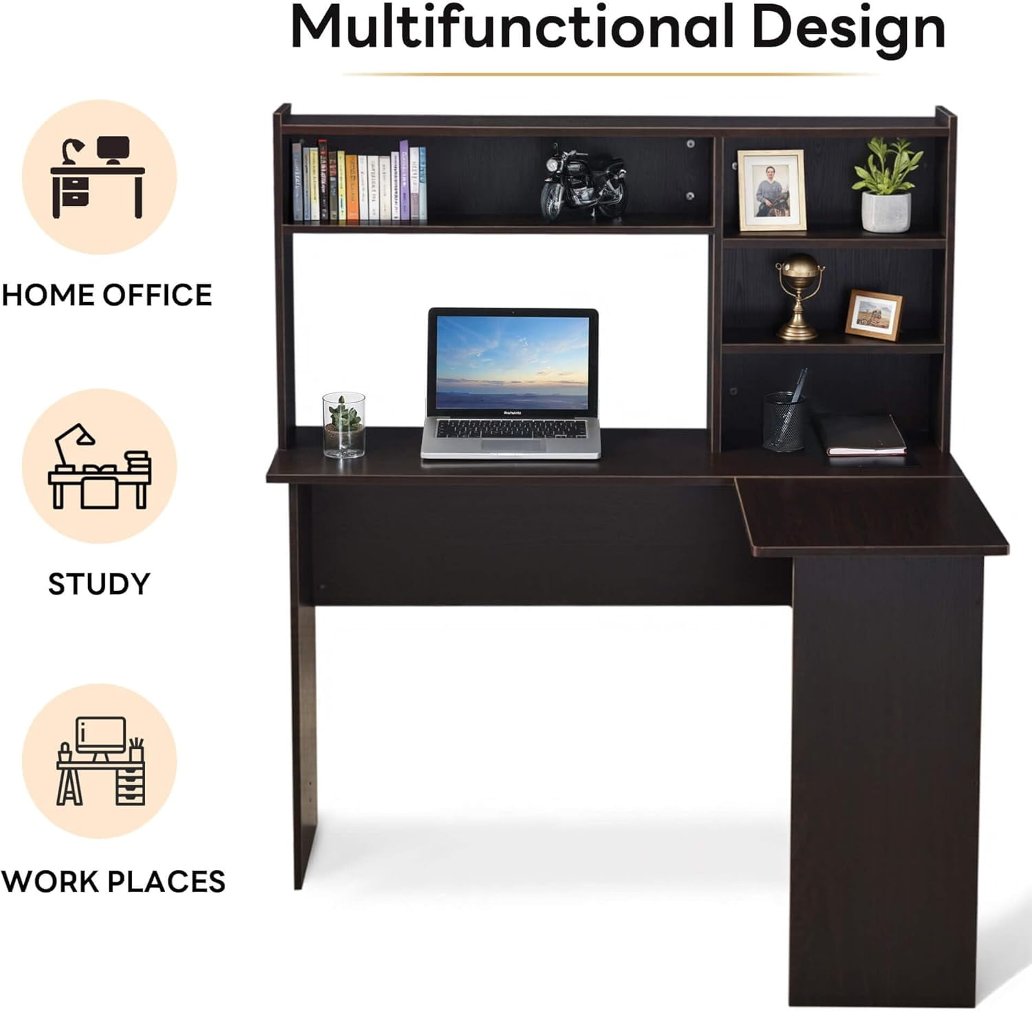 ivinta L Shaped Office Desk with Storage Shelves, 47.2" Modern Corner Computer Desk with Storage hutch for Gaming Writing Study Wrok, Small Home Office Table for Bedroom Living Room,7194 (Dark Brown)