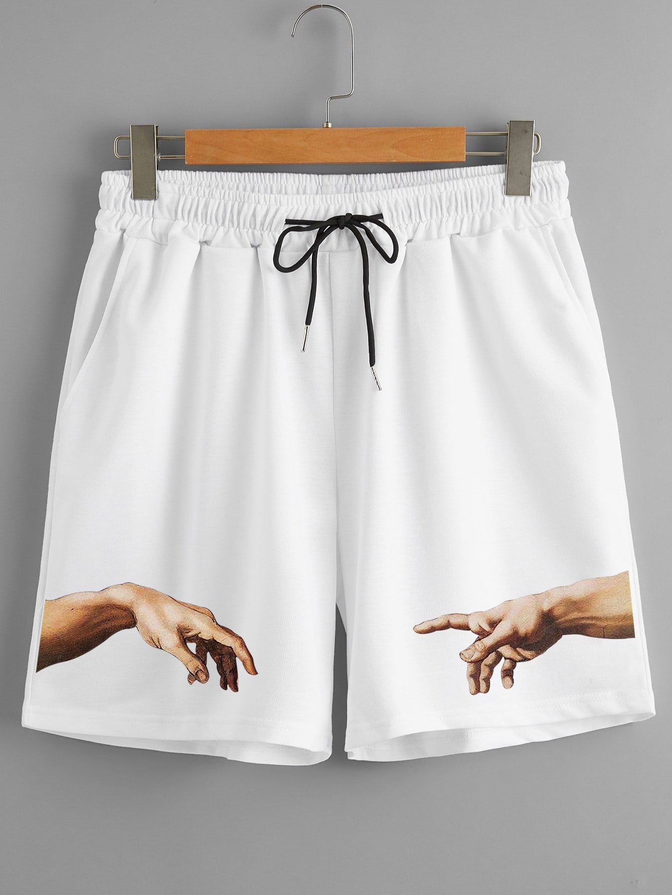 Men Hands Print Drawstring Waist Shorts 