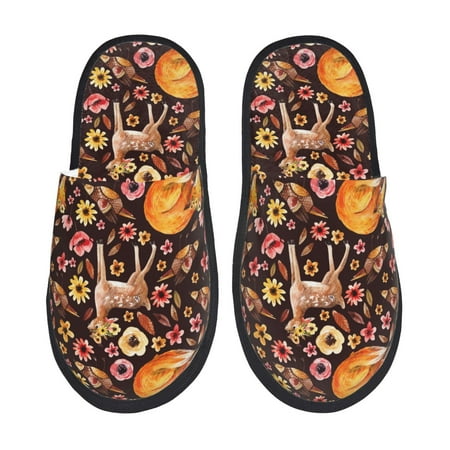 

Tideii Woodland Creatures Floral for Home Indoor Cotton Slippers Autumn and Winter EVA Plush Slippers Household Supplies Unisex-Large