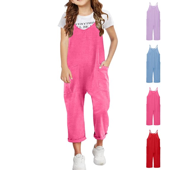 XINXIAOO Kids Girls Boys Summer Sleeveless Rompers Cute Romper Long Pants with Pockets Girls Outfits size 6-7 Years