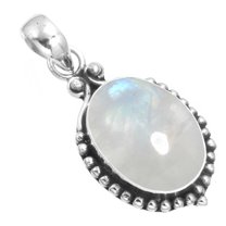 925 Silver Pendant For Chain Necklace For Women - Teens White Genuine Rainbow Moonstone Silver Pendant June Birthstone Boho Silver Pendant Gift For Wife On Easter 925 Silver Jewelry With Gemstone