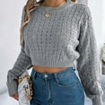 thumbnail image 4 of DHFJKG Women's Sweaters Cropped Top Knitted Hollow Out Long Sleeve Pullover Crop Sweater Autumn Winter Stylish Jumper Tops, 4 of 7