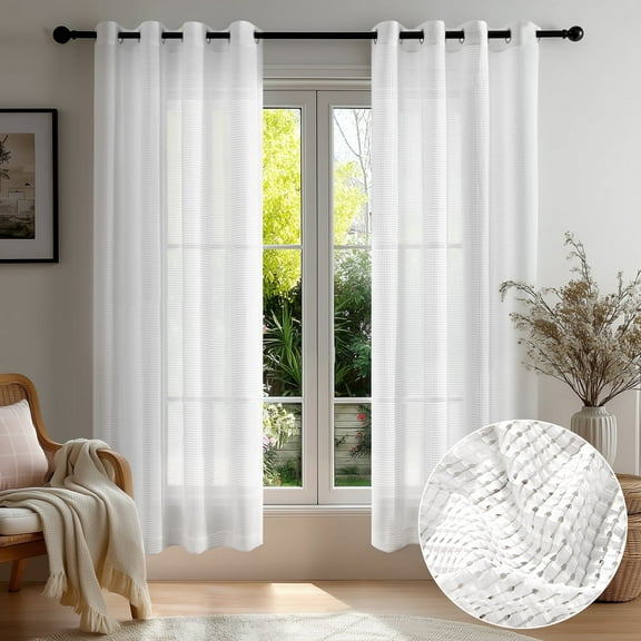 Deconovo White Voile Sheer Curtains for Bedroom & Living Room, 52x72 Inch, 2 Panels with 8 Grommets