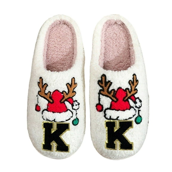 Christmas Letter Cotton Slippers for Women Men Winter Warm Non Slip Indoor Slippers Comfortable House Shoes