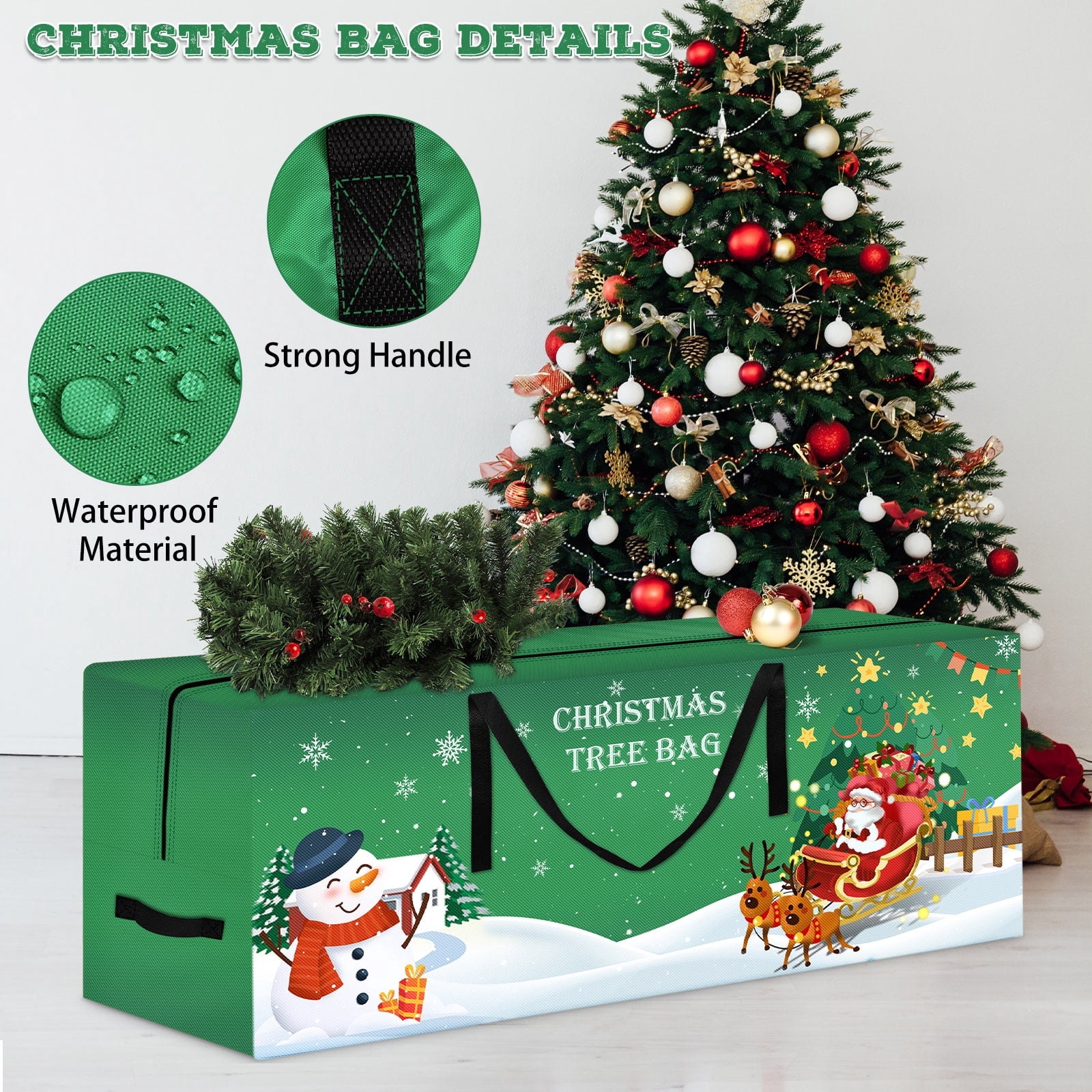 Christmas Tree Storage Bag 7.5 Ft Large Christmas Tree Bag with Reinforced Handles & Dual Zippers Wide Opening, Heavy Duty Oxford Fabric Xmas Ornament Storage Box Protects From Moisture, Dust