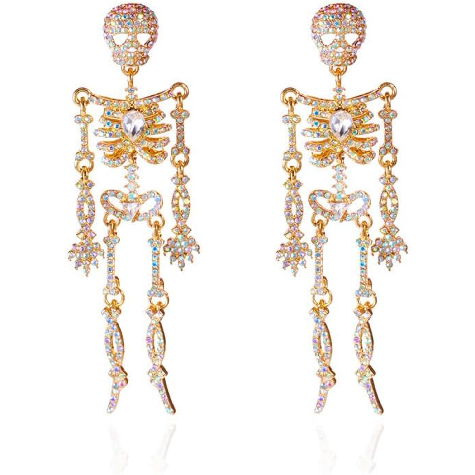 Gothic Rhinestone Skeleton Skull Tassel Drop Dangle Earrings for Women Sparkling Crystal Halloween Holiday Party Costume Decor Statement Stud Earring Fashion Jewelry Festival