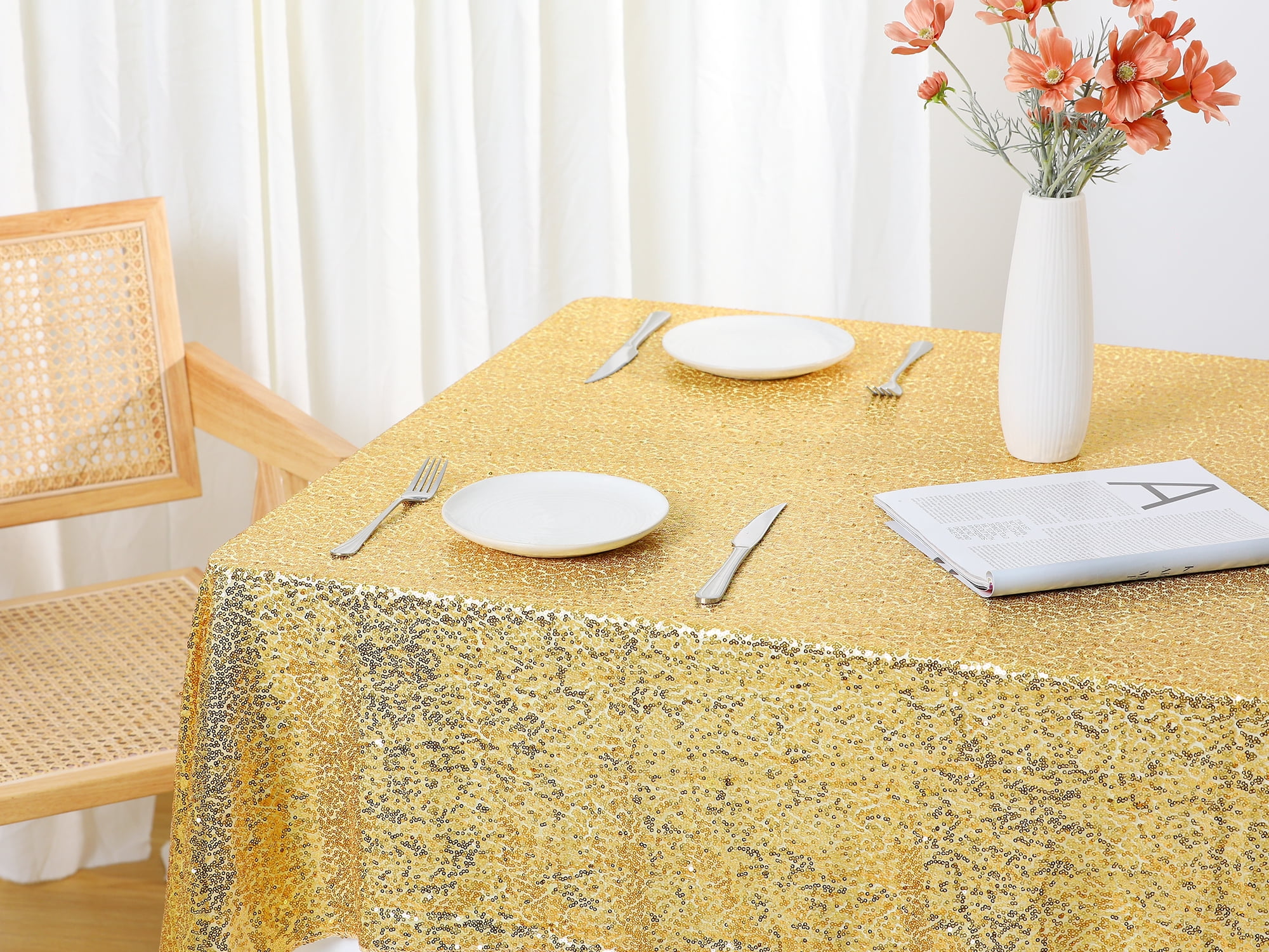 Unique Bargains Sequin Table Covers for Dining Room Parties or Dances Tablecloths Gold 47"x71"