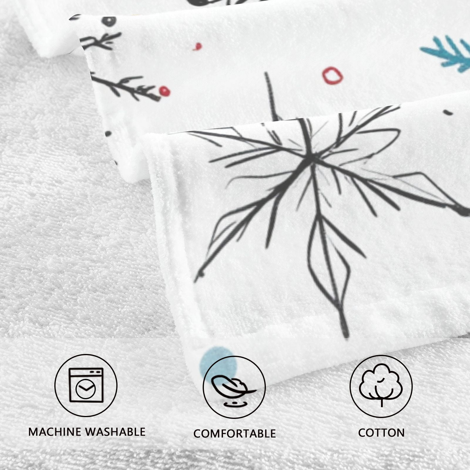 Christmas Snowflakes Hand Towels Cotton Bath Towels Large Face Towels Absorbent for Bathroom 2 Packs