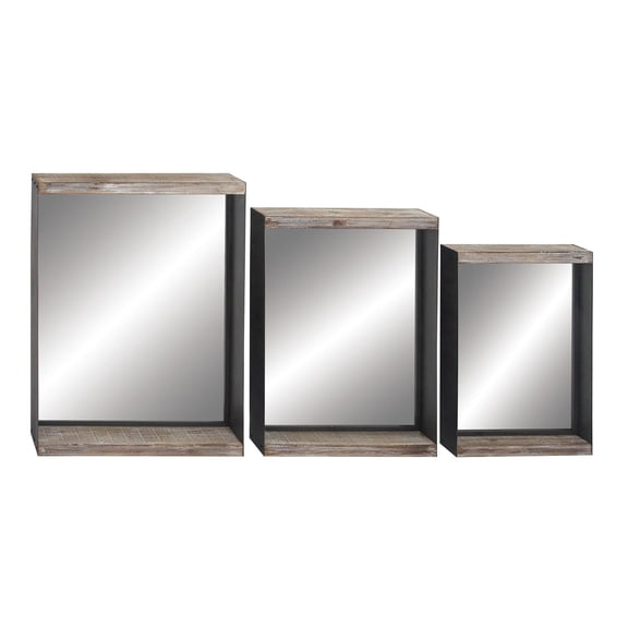 DecMode 24", 28", 32"H Beige Wall Mirror, Set of 3