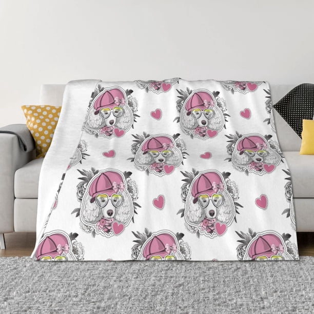 Balery Cartoon Poodle Dog Manta de Franela con Dibujo, Lujo Ultra Suave y Cálido, Antipelusa y Resistente a las Arrugas para Cama, Sofá, Camping -50"x40"