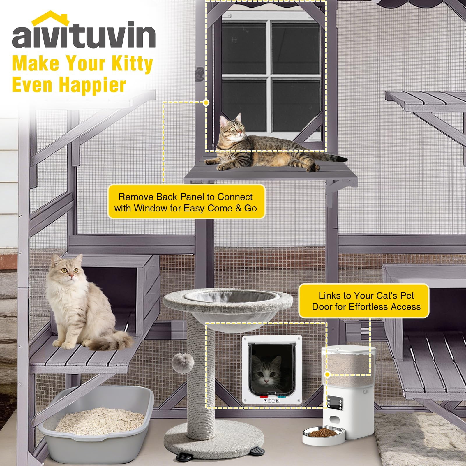 Aivituvin Catio Outdoor Cat Enclosure Large Cat House for Multiple Cats Walk in Cat Cage with Tarp Roof 70"