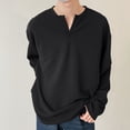 thumbnail image 1 of Blusas y camisas de manga larga con cuello en V para hombre, blusas casuales de color liso con cuello en V y manga larga, blusas de poliéster para hombre, 1 of 5