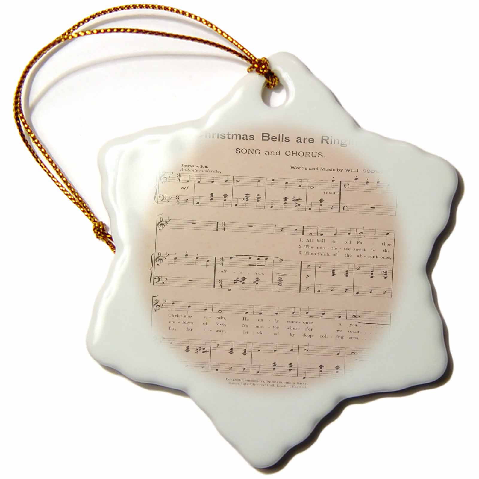 3dRose Vintage Holiday Sheet Music Carol Christmas Bells Are Ringing 1896 - Snowflake Ornament ...