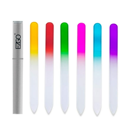 Pink Pebble Glass - 6pcs Double Sided Crystal Glass Finger Nail File with Case Pedicure Fingernail File