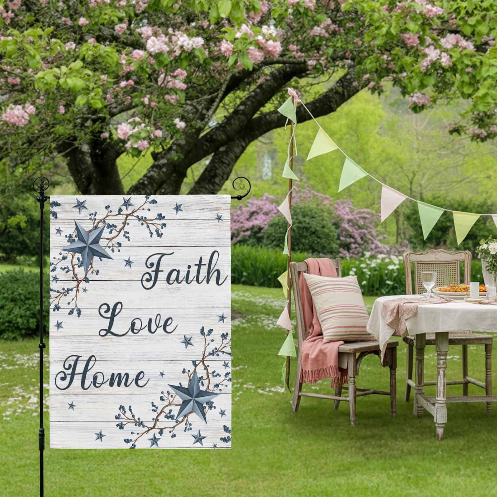 Blue Texas Star House Flag 28 x 40 Inches, Vintage Berry Faith Love Home Country Wood Grain Weather Proof Outdoor Patio Flags Double Sided Small House Decoration for Yard Lawn Outside Home