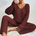 thumbnail image 4 of Diufon Knit Sets for Women Fall Casual V Neck Long Sleeve Tops Solid Color Wide Leg Pants, 4 of 4