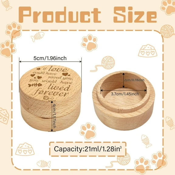 Pet Hair Keepsake Box Wooden Pet Mini Fur Memorial Box Dog Cat Hair Ashes Container for Storing Dogs Cats Hair Teeth Nails Ashes 2 x 1.6in Custom Pets Small Memorial Urn Loss Sympathy Gift