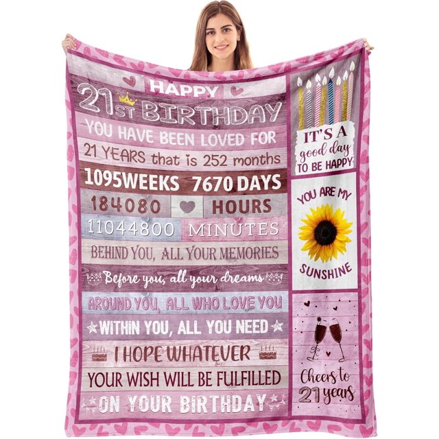 LHSHID 21st Birthday Gifts for Her Gifts for 21 Year Old Girls Female 21st Birthday Decorations for Girls 21st Bday Gift Ideas Happy 21st Birthday Gifts for Bestie Sister Blankets 50"x60"
