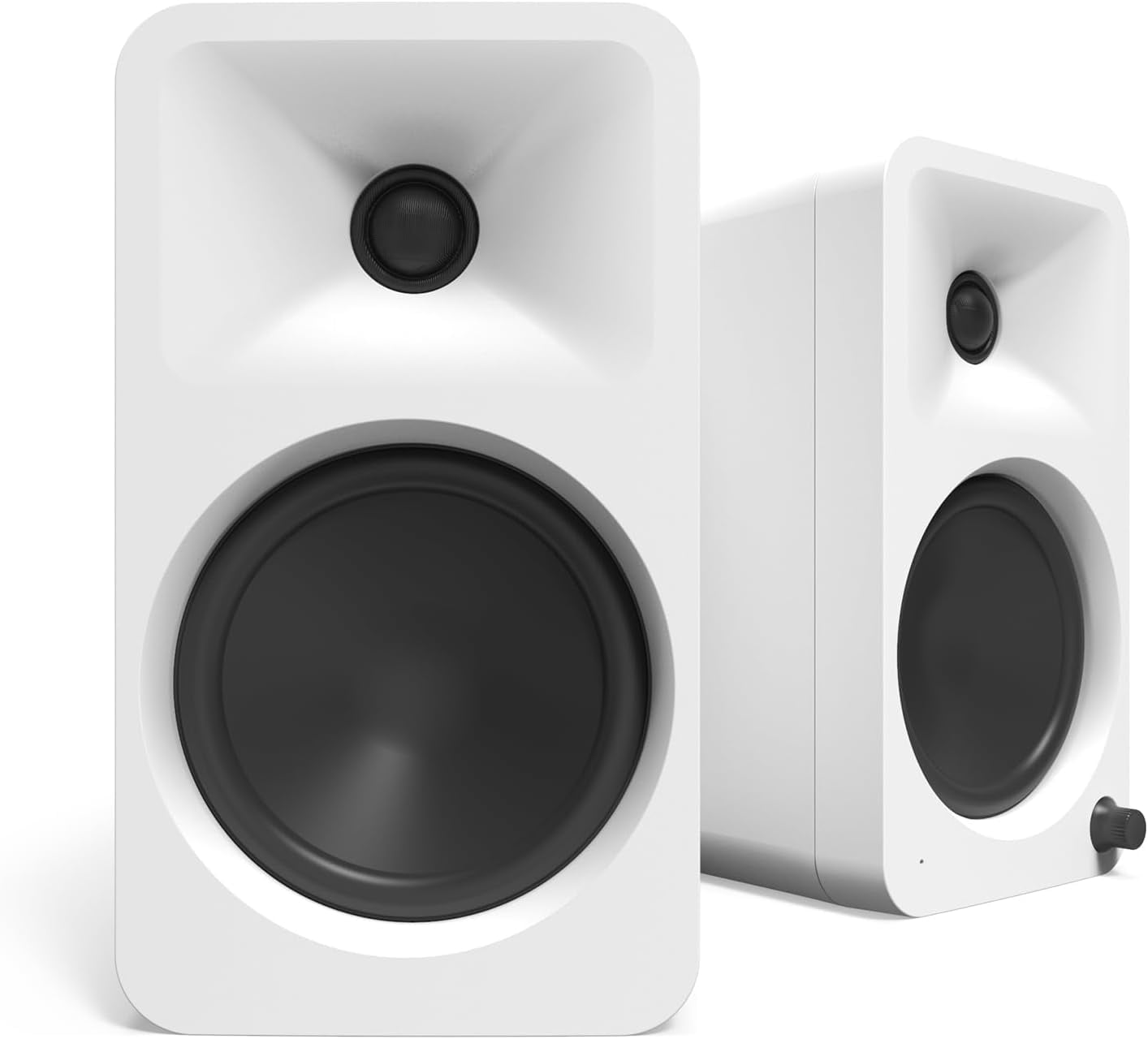 Kanto ORA4MW Pro Audio Bluetooth Desktop Speakers - Matte White Pair with Kanto S6W Angled Desktop Speaker Stands for Large Speakers - White Pair (2024)
