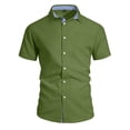 thumbnail image 4 of CBASIHI Mens Button Down Shirt with Pocket- Beach Casual Short Sleeve Summer Breathable Cotton Linen Turndown Collar Blouse Army Green Size S-2XL, 4 of 5