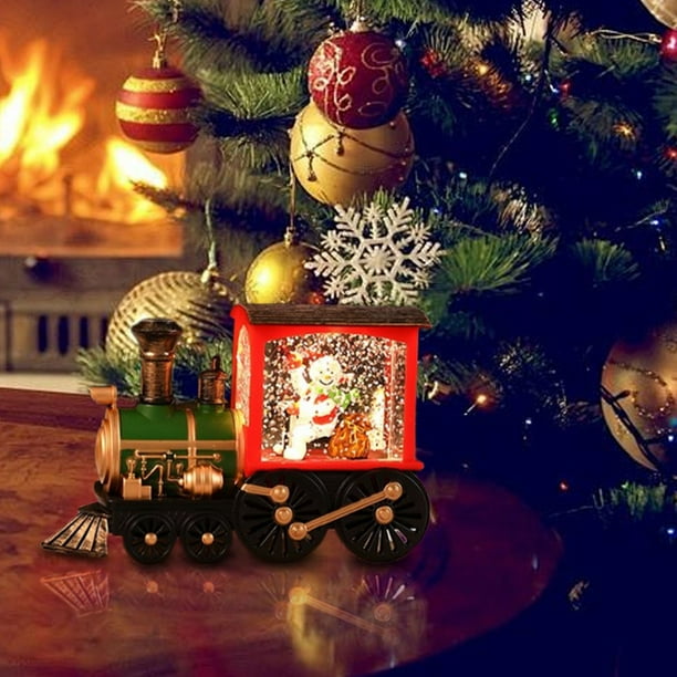 Decoración Navideña Hot6sl Papá Noel Waterfloat Pintado En Oro Pequeño Tren Luz de Noche 30 ml