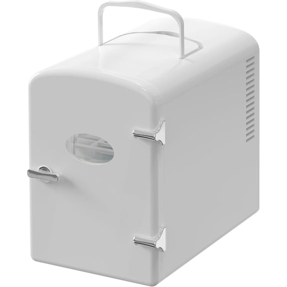 InfiniPower Mini Fridge with Observation Window 6 Liter/9 Can Portable Warmer and Cooler Personal Refrigerator, Indoor-Outdoor with 12V DC and 110V AC Cords, 6L, White